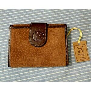 Pingo Trifold Wallet Women Caramel Suede‎ Chocolate Leather NWT